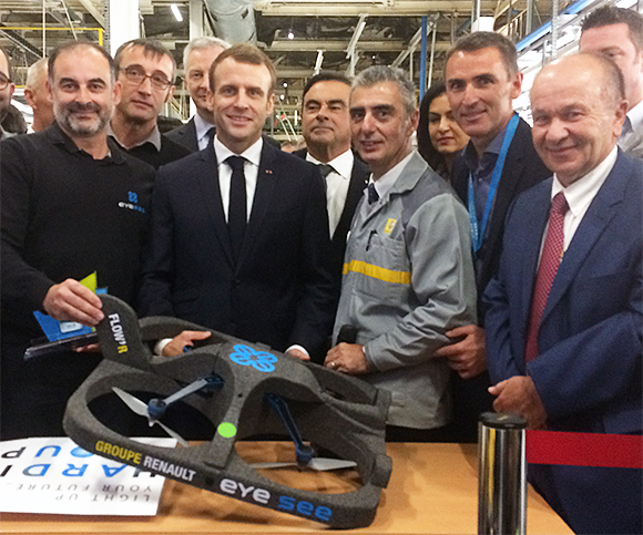 Hardis Group’s inventory-taking drone solution, Eyesee, was presented to French President Emmanuel Macron and Renault Chairman and CEO Carlos Ghosn when they visited the Maubeuge plant
